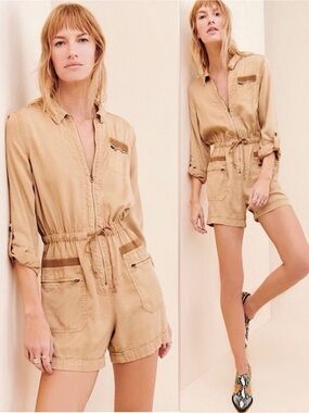 Anthropologie Ivy Utility Zip Up Tencel Romper One Piece Jumpsuit Yellow S